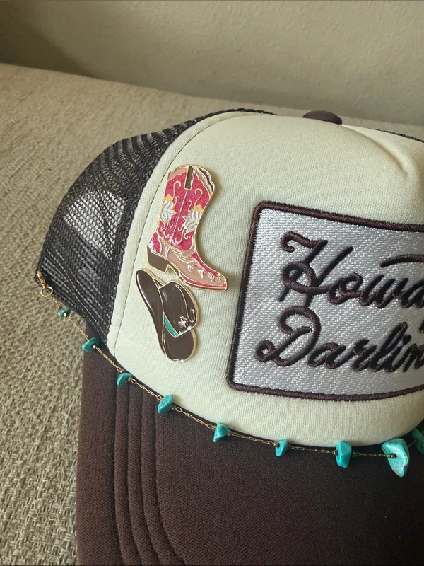 Howdy Darlin' Embellished Trucker Hat - Cream & Brown with Turquoise Accents - Image 3