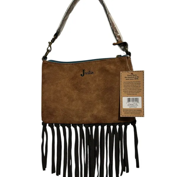 NWT: Justin Boots Brand Tooled Embossed Fringe Convertible Bag - Image 3