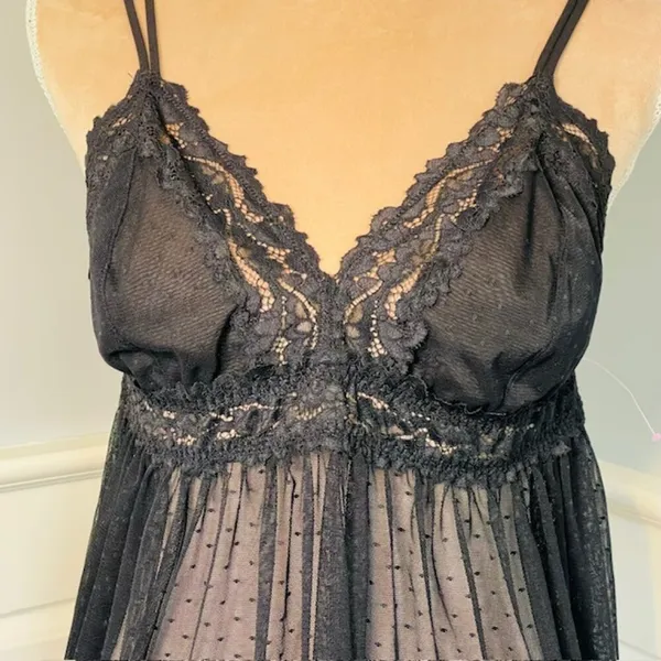 Savage X Fenty NWT Black Lace Trim Sheer Babydoll Nightie 1X New - Image 3