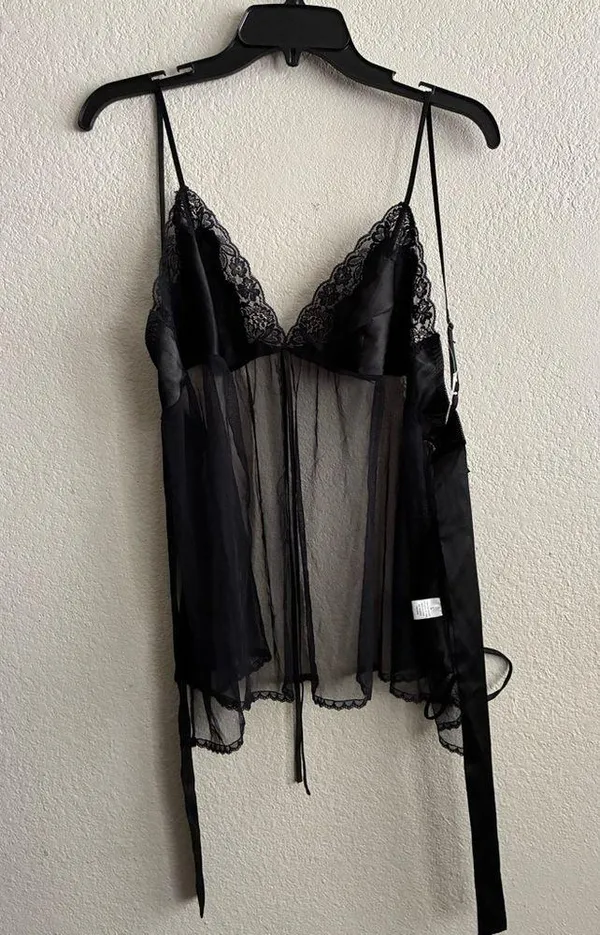 🆕 Satin Sheer Mesh Babydoll Lingerie Panty Set L🆕 - Image 4