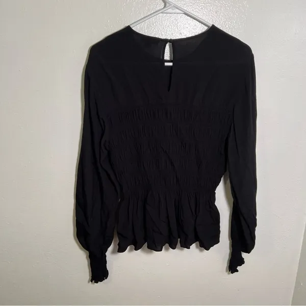 Whistles‎ Women's Size 10 Black Rosanna Shirred Top Long Sleeve Crewneck Keyhole - Image 11
