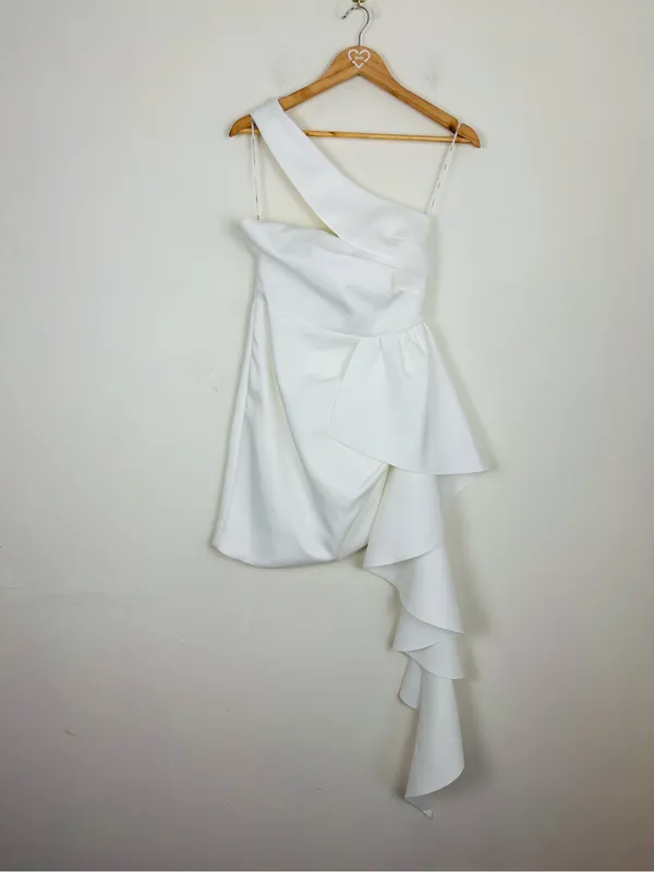 Elliatt Convergence One Shoulder Ruffle Mini Dress Ivory Bridal Cocktail. Small - Image 2