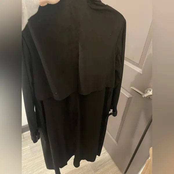 Zara Faux Suede Black Belted Trench Coat M - Image 7