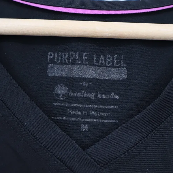 Purple Label by Healing Hands Scrub Top Women's Medium Black V-Neck Short Sleeve - Image 2