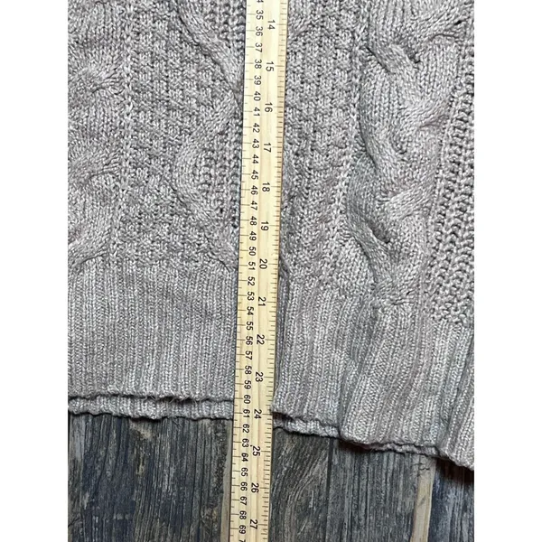 American Eagle Cable Knit Sweater‎ Tan Pink Stripe Medium Cozy Fisherman Baggy - Image 9