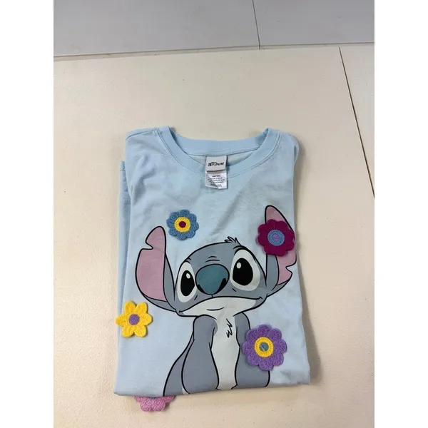 Disney Stitch Flower T-Shirt Womens Blue Graphic Crew Neck Short Sleeve‎ - Image 10