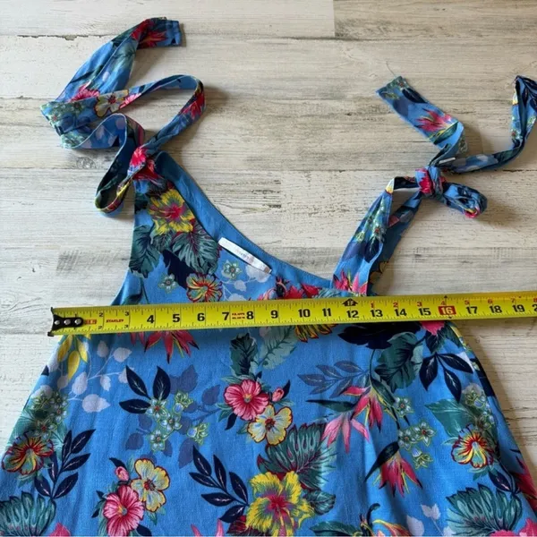 Zara Floral Assymetric Summer Lightweight Lined Sleeveless Top‎ Blouse Blue XS - Image 7