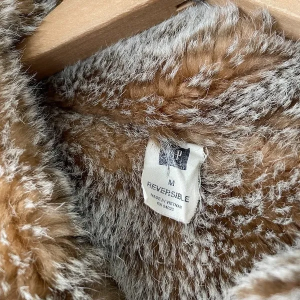 Y2K Gap Reversible Vest Chocolate Brown Faux Fur Womens Size Medium Gilet Boho - Image 6