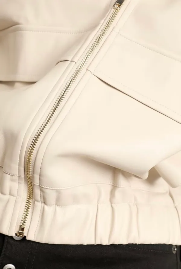 Atomic Off White Vegan Leather Bomber Jacket  XS - Image 7