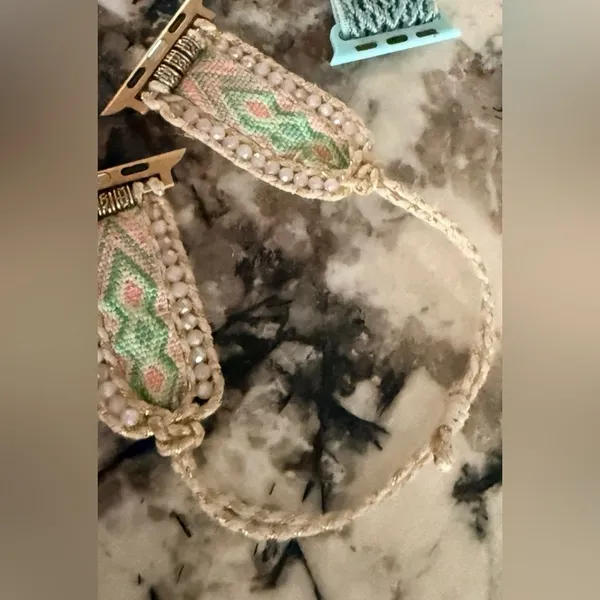 Handmade Boho Style Braided Light Pink Apple Watch Band 38 - Image 3