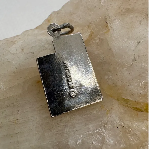 Vintage Sterling Silver Utah State Map Enamel Charm Blue Souvenir Pendant 1.77g - Image 4