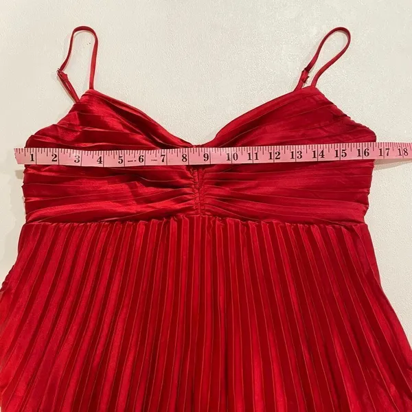 VICI Red Pleated Tiered Midi Dress Medium Spaghetti Strap Party Dress - Image 5