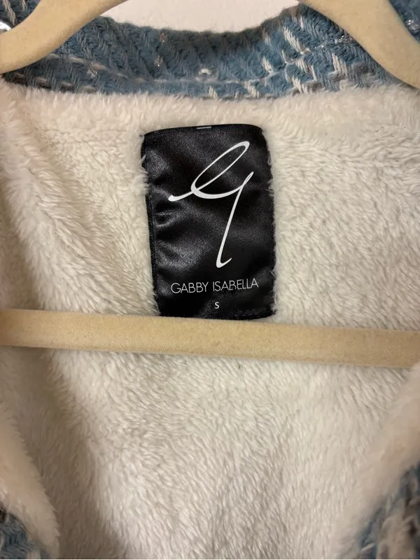 Gabby Isabella Plaid Blue & Cream Fur Collar Jacket - Image 6