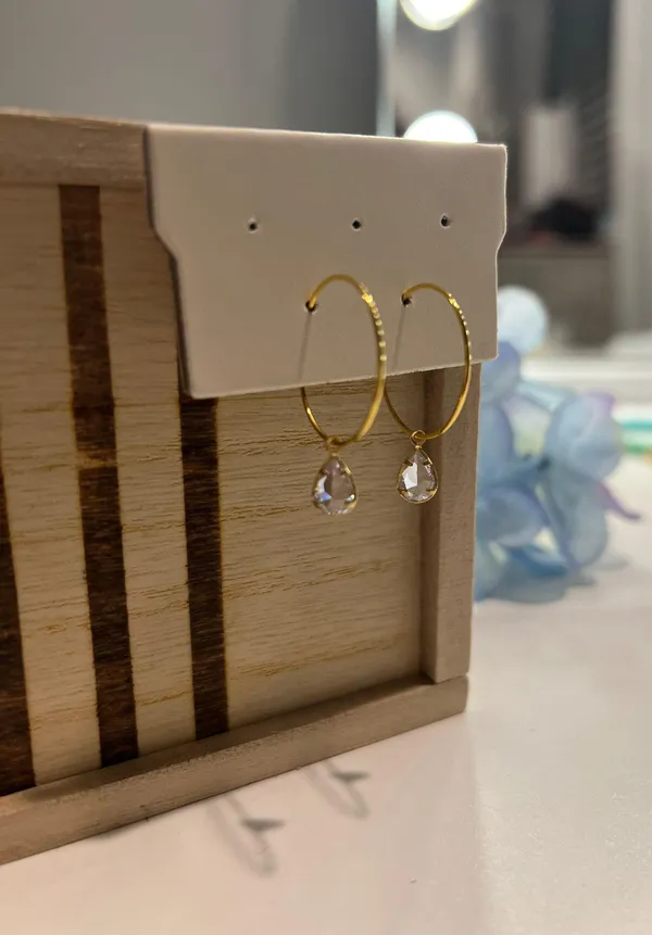 Drop Gem Gold Hoop Earring - Image 2