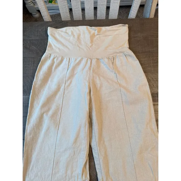 Just Living Women's Beige Wide Leg Linen Casual Pants Size Small - Image 2