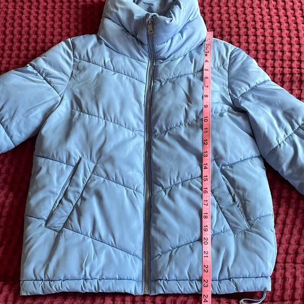 Stradivarius Women’s Light Blue Puffer Jacket XS High Neck Quilted Full Zip - Image 7