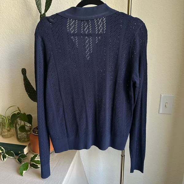 Madewell Navy Pointelle-Stitch Polo Sweater - Image 5
