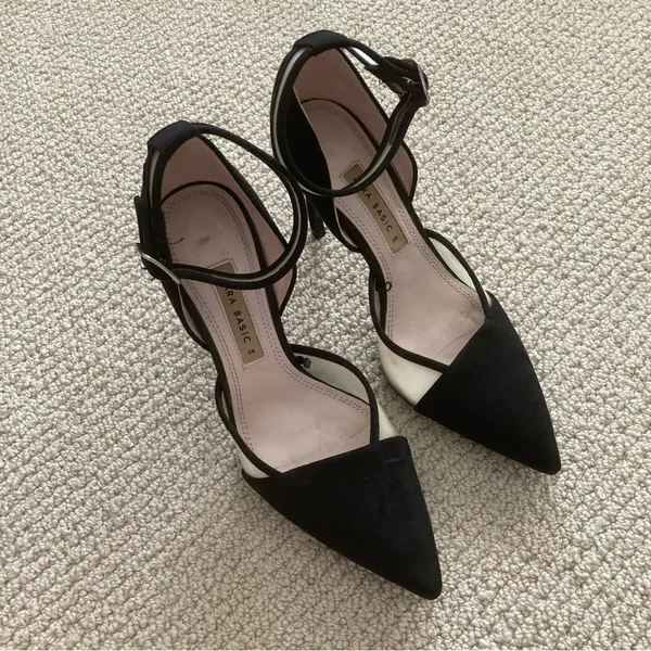 Zara Basic Black Pointed Toe Shoes High Heel Size 38 Like New - Image 2