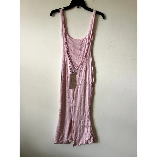 Oh Polly Navi Modal Lace-Trim Midaxi Dress in Soft Pink Size 2 New - Image 5