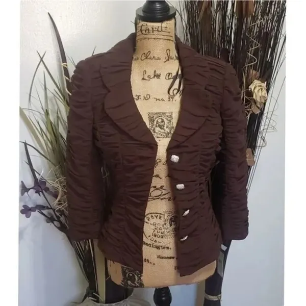Cachet Brown Ruched Blazer Jacket Size 4 - Image 2