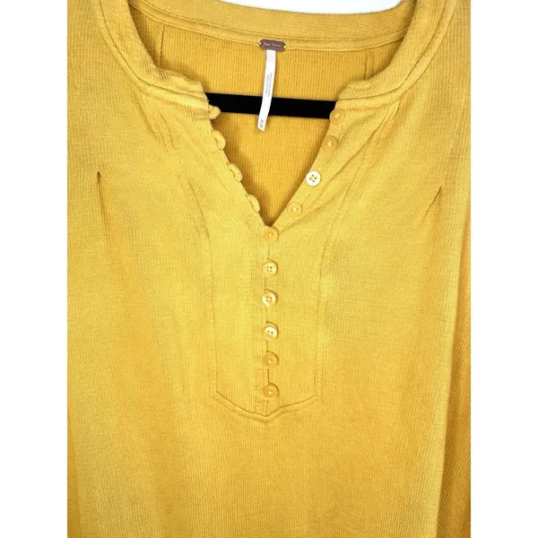 Free People Summer Struttin Mini Dress Golden Yellow Henley Waffle Ruffle Medium - Image 9