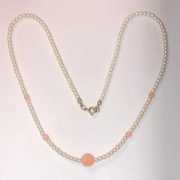 Vintage White Faux Pearl Pink Carved Flower Dainty Boho Necklace - Image 5