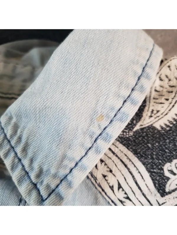 Free People XS Blue Denim Western Paisley Button-Up Shirt Pockets - Image 9