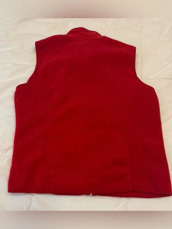 Karen Scott Sport Bright Red Full Zip Fleece Vest Zipper Pockets Size L - Image 2