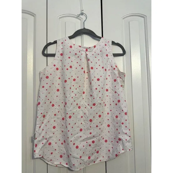 Vintage Mervyn's white and pink‎ polka dot tank blouse M - Image 6