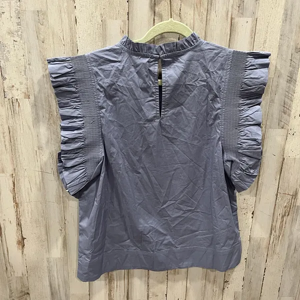 The Impeccable Pig Blue 100% Cotton Ruffle Sleeve Preppy Blouse Womens Medium - Image 5
