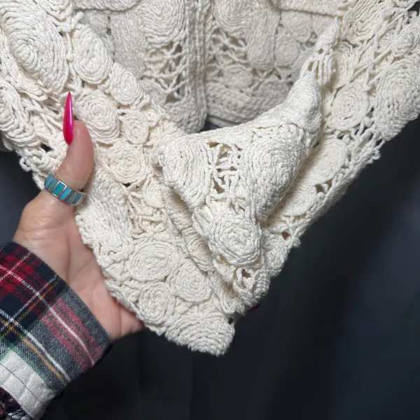 Ivory Cardigan Women XS Cream Crochet Button Front Boho Sweater Cottagecore‎ - Image 10