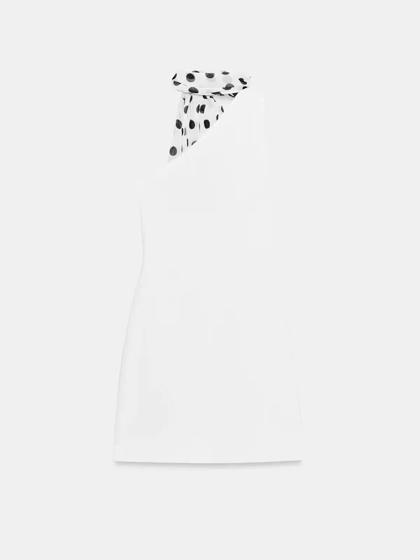 ZARA White One-Shoulder Mini Dress with Polka Dot Scarf - Image 7