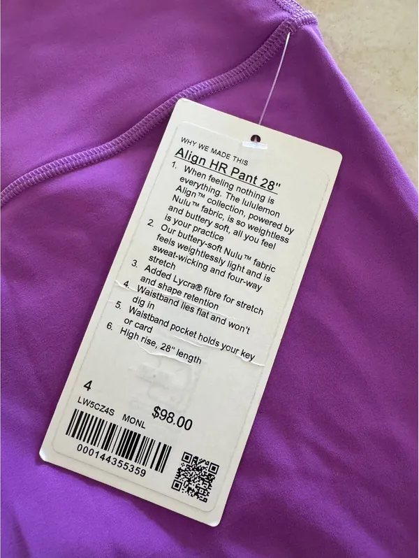 Lululemon Align High Rise 28” Moonlit Magenta Size 4 NWT - Image 4