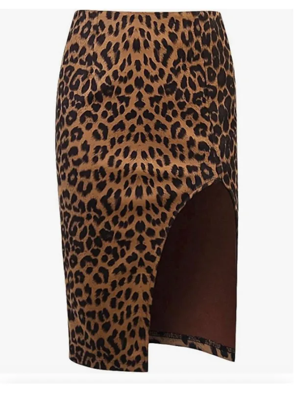 NEW Vegan Suede Leopard Mini High Waist Slit Skirt L - Image 2
