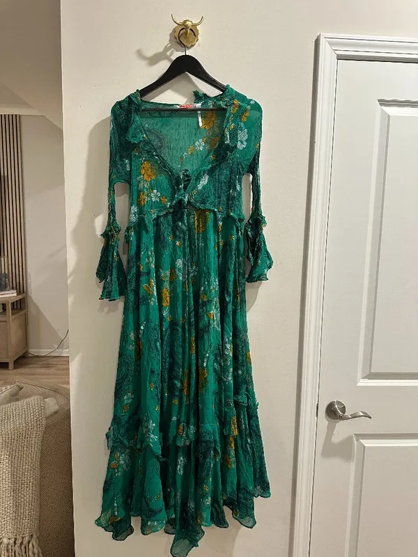 FREE PEOPLE Paisley Petals Maxi Dress in Green Size Small - Image 2