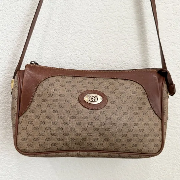 Vintage GUCCI Micro GG Supreme PVC Canvas Brown Leather Trim Shoulder Bag - Image 11