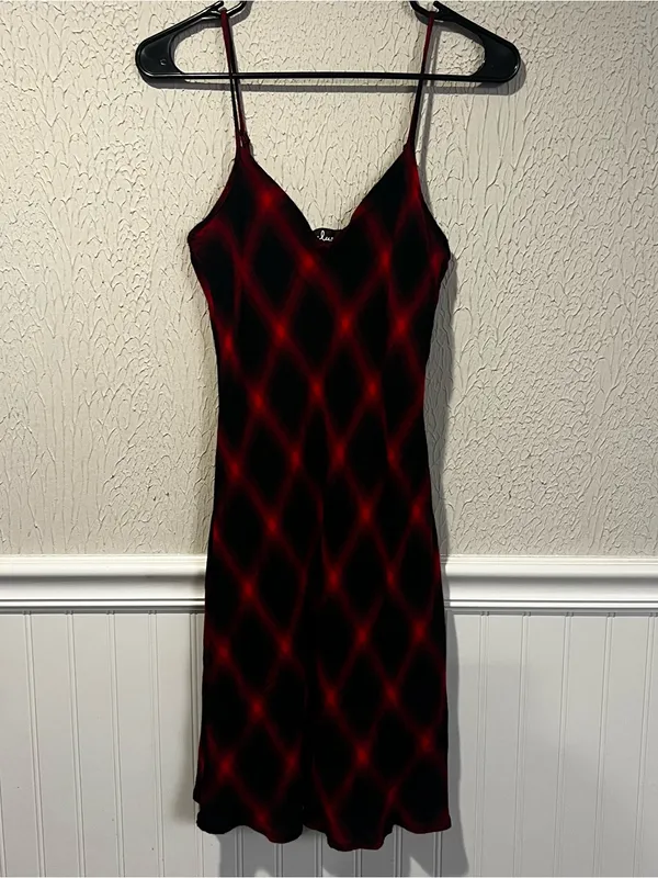 Lulus Red and Black Plaid Rayon Slip Dress size medium - Image 5