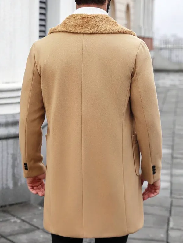 Men's Camel Faux Fur Collar Overcoat - Image 2