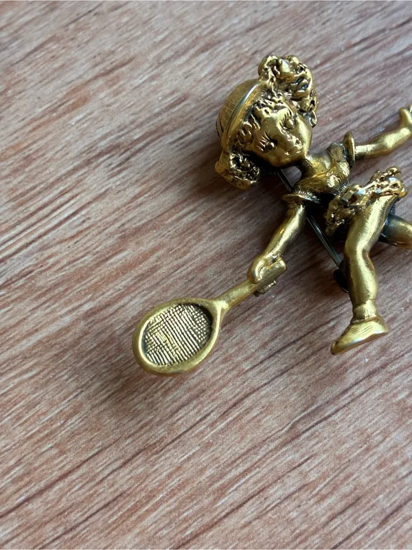 Tortolani Vintage Gold Tennis Brooch Pin - Image 3