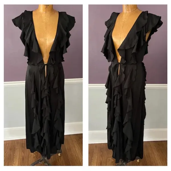 Vintage Victoria’s Secret Black Ruffled Robe Gown Lingerie Kimono Cover Up XS - Image 2
