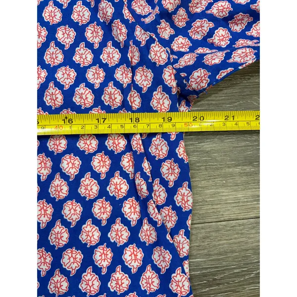 J. Crew Blue Pink Paisley Floral Tunic Top Large Boho Split Neck 3/4 Sleeve - Image 4