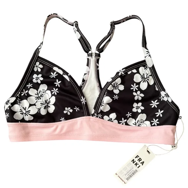 Frankies Bikinis Black White Floral Sports Bra, S - Image 6