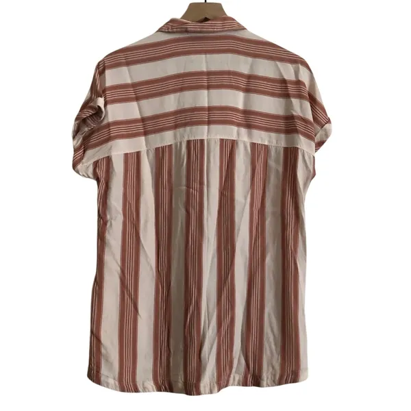 Dress Forum Red Ivory Stripe Short Sleeve Butto Lightweight Blouse Top Medium - Image 6