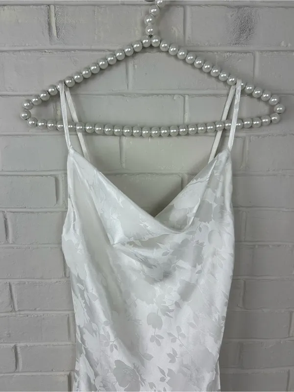 Lulus Close To Your Heart White Satin Jacquard Cowl Slip Mini Dress Size XS - Image 3