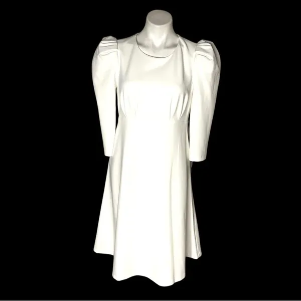 CALVIN KLEIN White Dress Puff Sleeve High Waist Lined Scuba Crepe Size 8 - Image 11