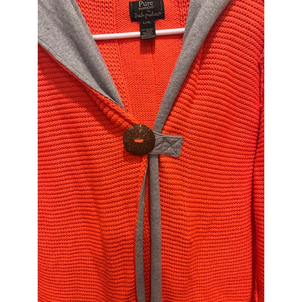 Pure Handknit for Fresh Produce Orange Cotton Knit Hooded Cardigan‎ Sweater L/XL - Image 3