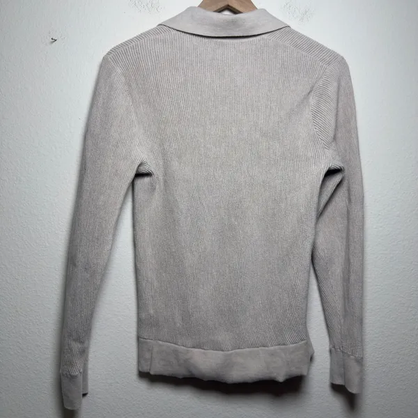Madewell Womens 100% Merino Wool Sweater S Beige Ribbed Polo‎ Preppy Academia - Image 2