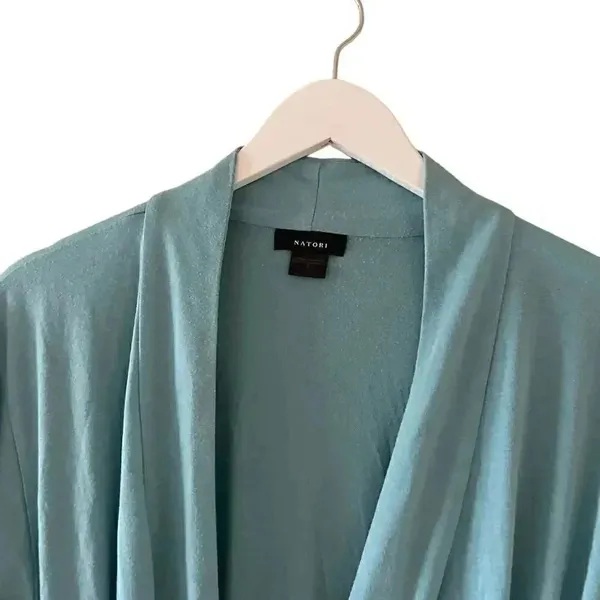 Națori Light Blue Soft Casual Loungewear Women’s Robe Tie Pockets SZ S # 1756 - Image 3