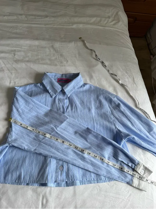 Edikted Sky Blue & White Pinstripe Button Up Crop Top Long Sleeve XS academia - Image 7