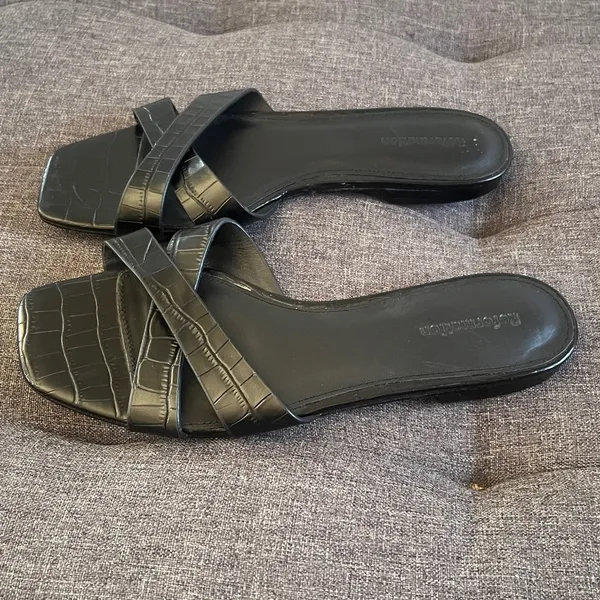 Reformation Margaret Black Croc X sandals. Size 7.5 - Image 10